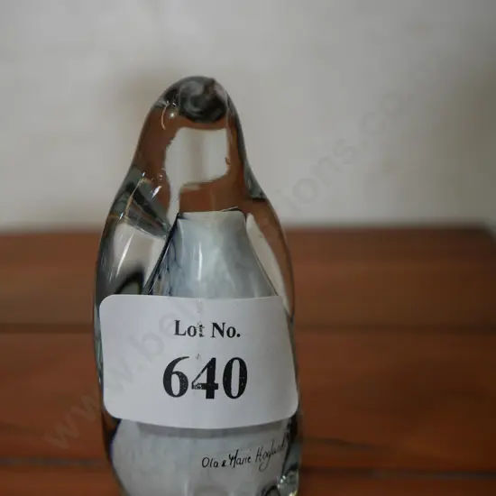 Hoglund signed glass penguin