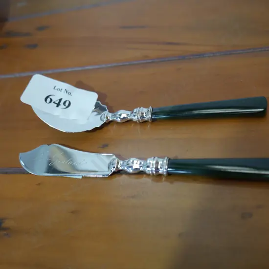 Sterling silver and greenstone butter knife and spoon etched NZ
