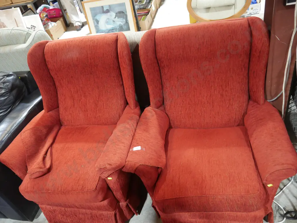Pair of red wingback armchairs Image 1++
