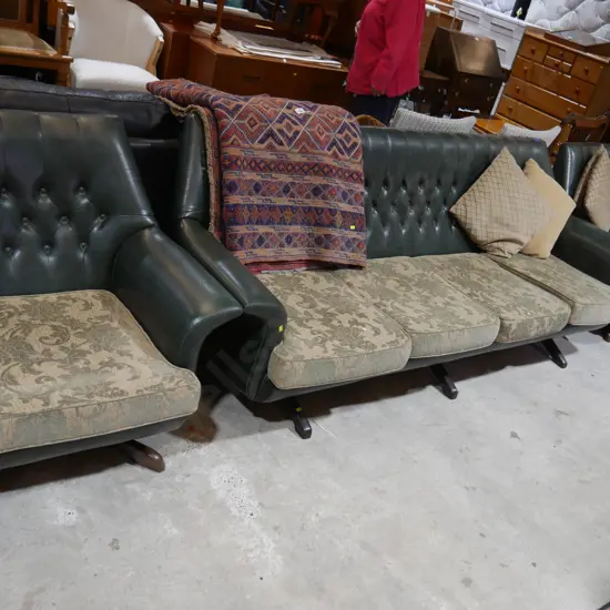 Three piece green retro lounge suite