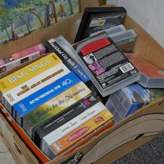 Box of VHS tapes
