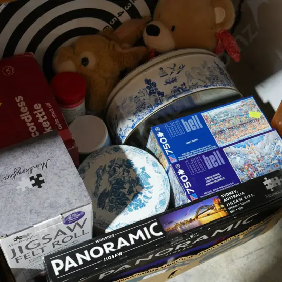 Jigsaws, tins etc