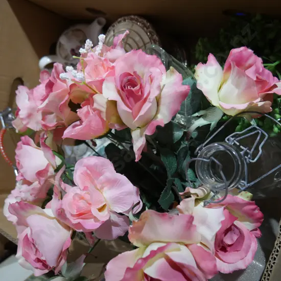 Artificial roses, glassware etc