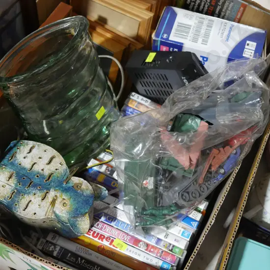 2 boxes, DVDs, picture frames etc