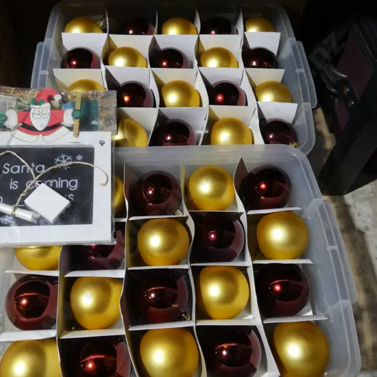 2 tubs of Xmas decorations