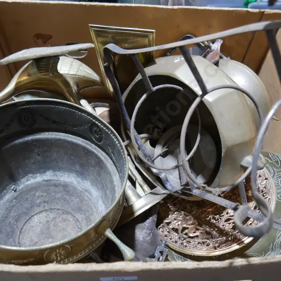 Brass pots plates bird