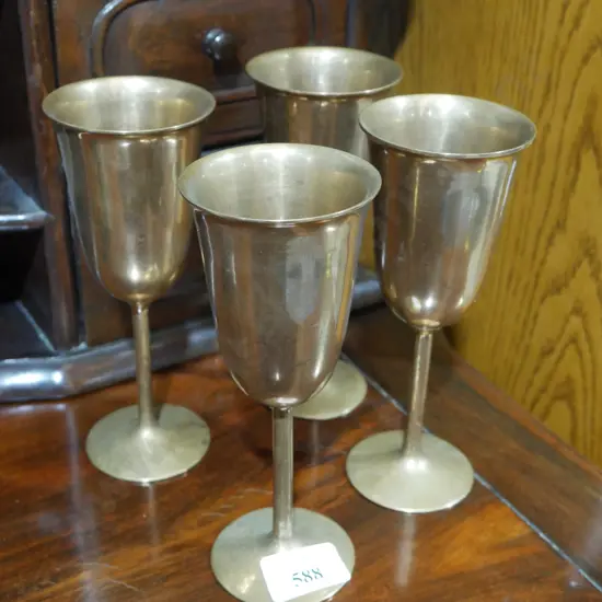 4 brass stemmed wine glasses