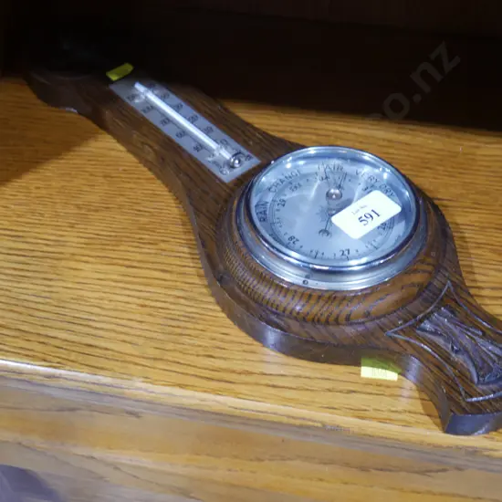 Oak barometer thermometer