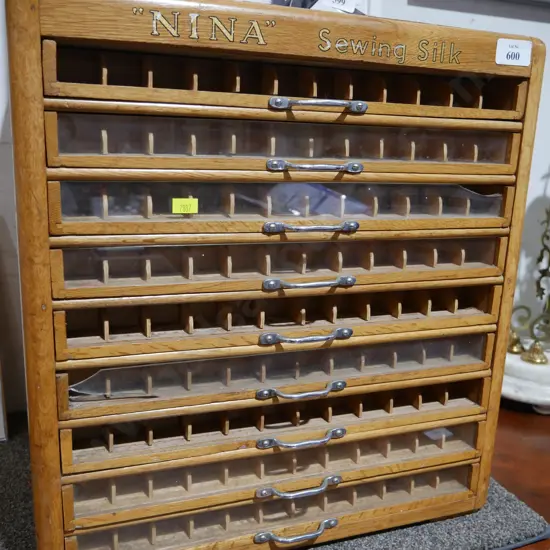 Oak cotton reel display cabinet