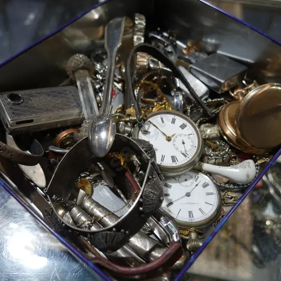 Watch parts, Sterling cutlery etc