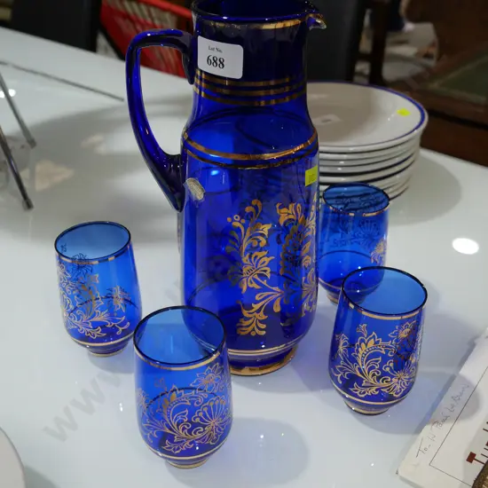 Bohemian blue glass set