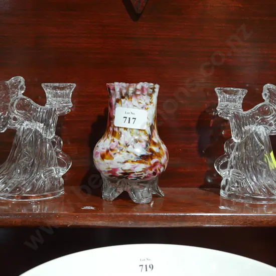Vase and 2 glass angel candle stick holders