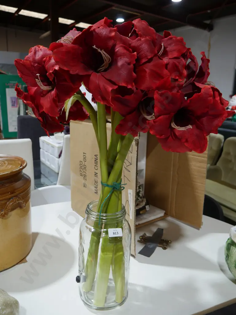 Artificial flowers in glass jar Image 1++