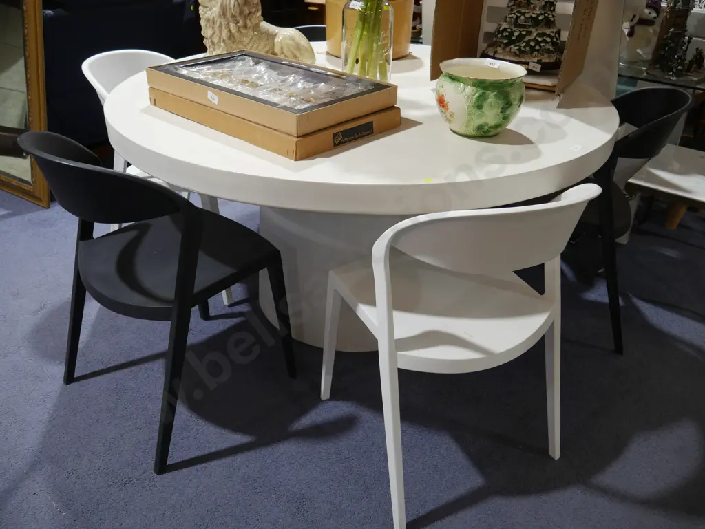 Large white table & 6 black and white chairs Image 1++