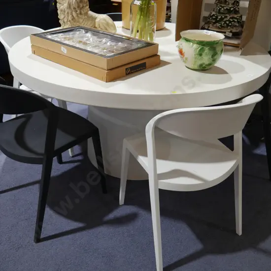 Large white table & 6 black and white chairs