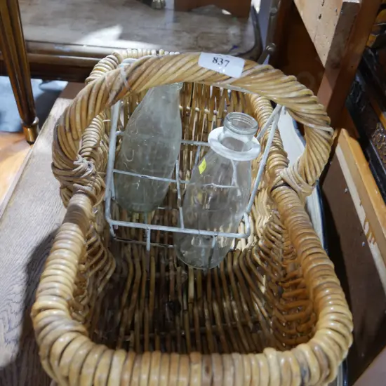 cane baskets & milk bottles