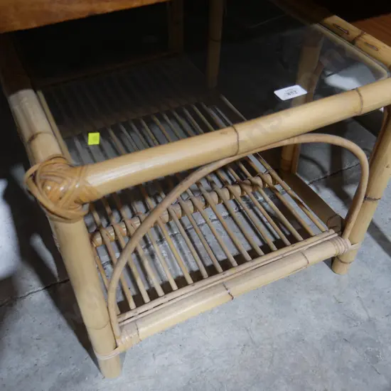 Glass and cane coffee table