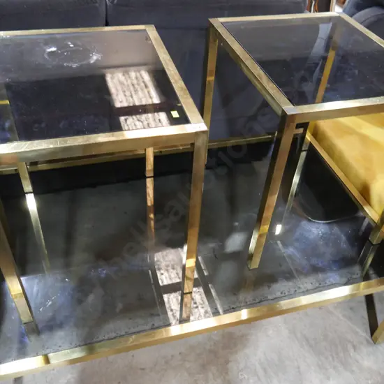 Glass and brass set of 3 tables