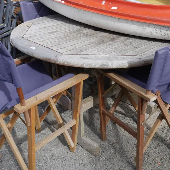 Wooden outdoor table and 4 folding chairs