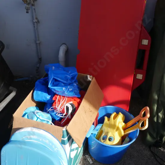 Folding picnic table, children's toys etc