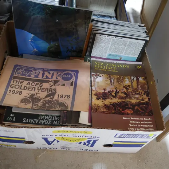 Box of magazines etc