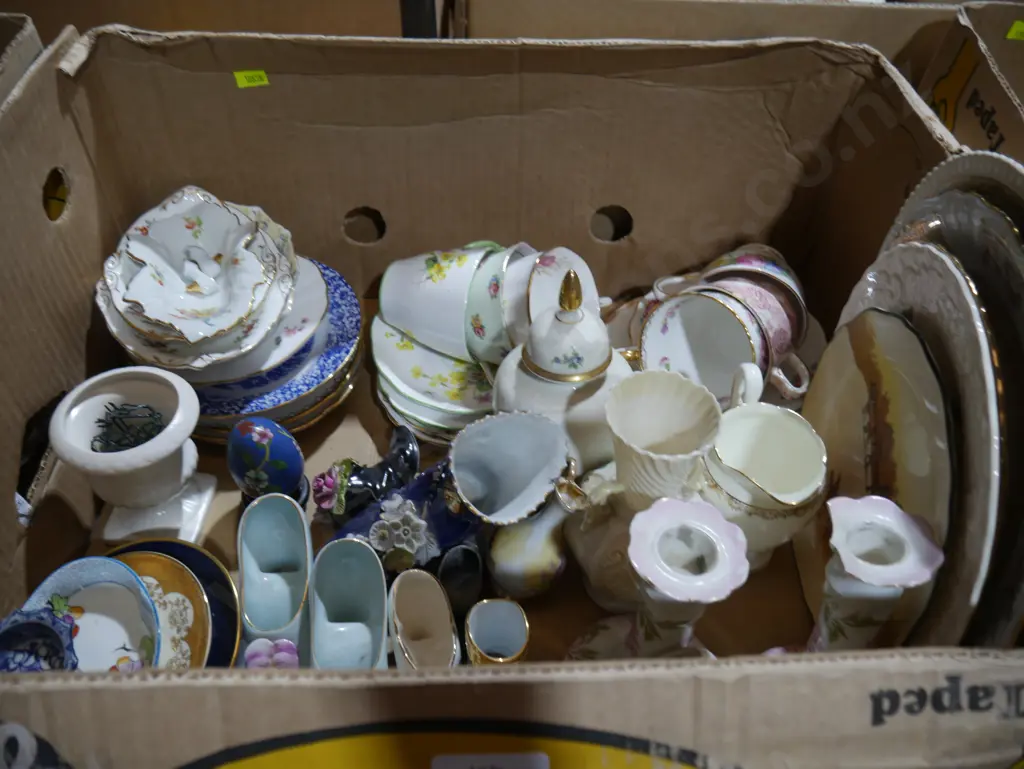 Box of China, porcelain shoes etc Image 1++