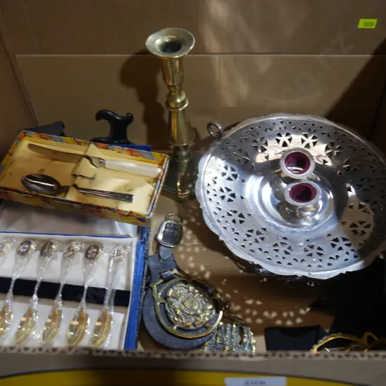 Horse brasses. Cased teaspoons etc