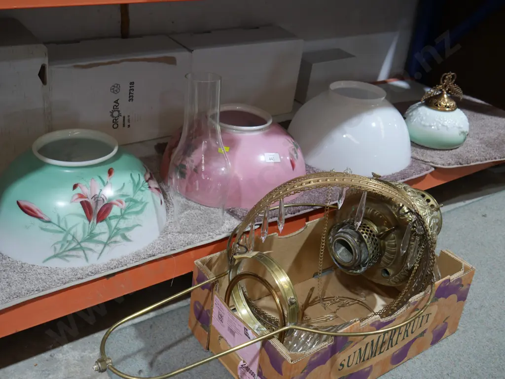 Assorted vintage hanging light parts and shades Image 1++