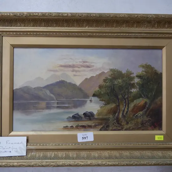 Gilt framed oil painting by Loch Katrine