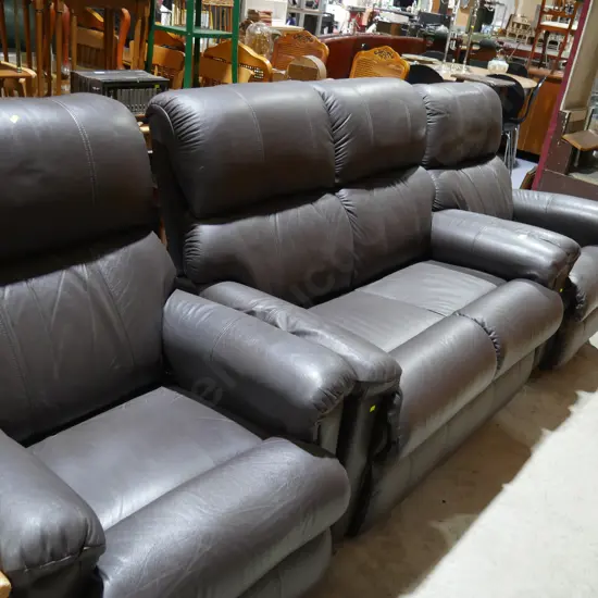 Brown leather lazyboy  lounge suite