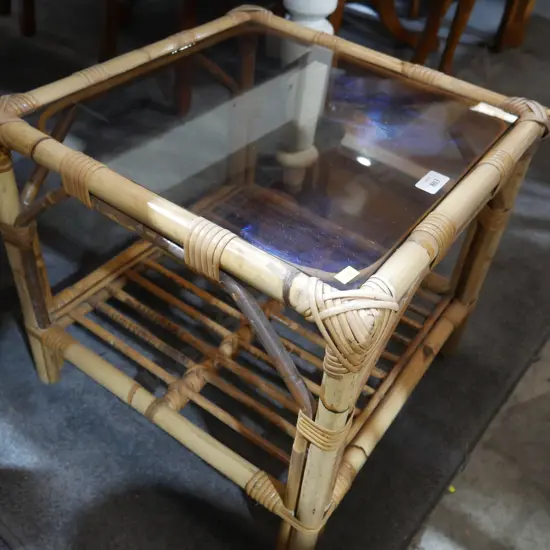 Glass top cane table