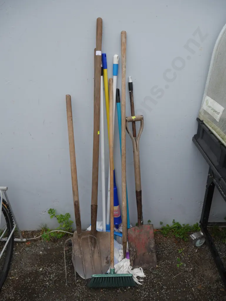 Assorted garden tools and mops Image 1++