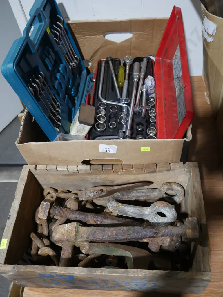 2 boxes socket sets, chains etc Image 1++