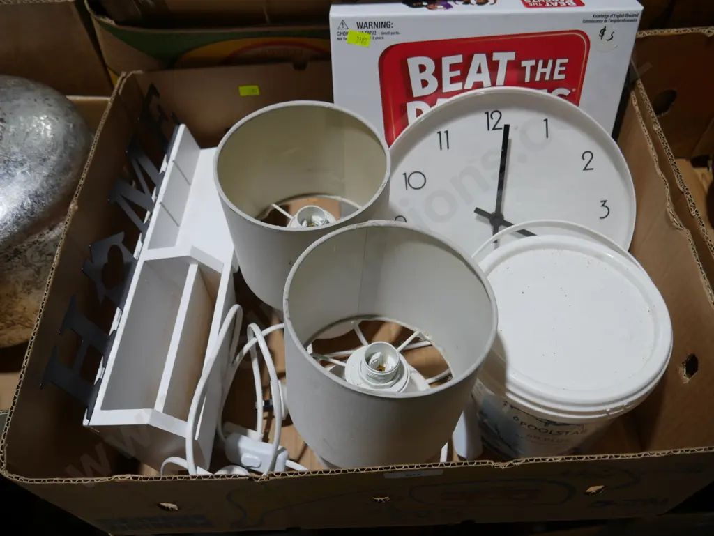 Pair of table lamps, clock, board game etc Image 1++