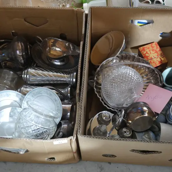 Two boxes of china, E.P ware etc