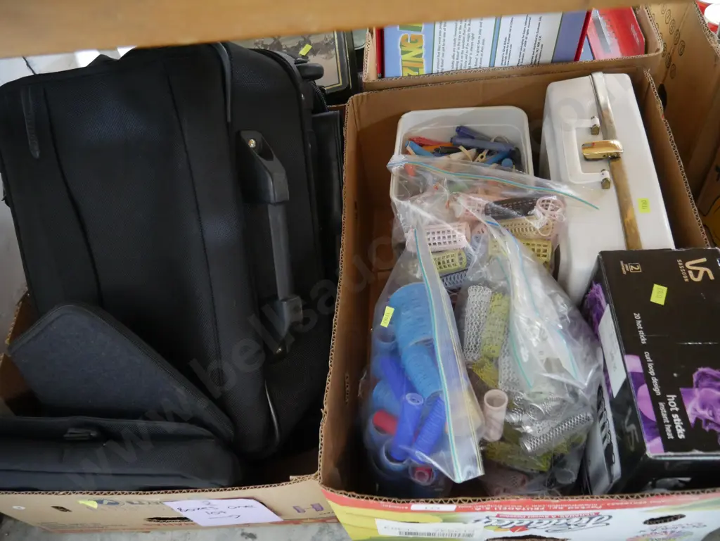 Two boxes of bags, hair rollers etc Image 1++