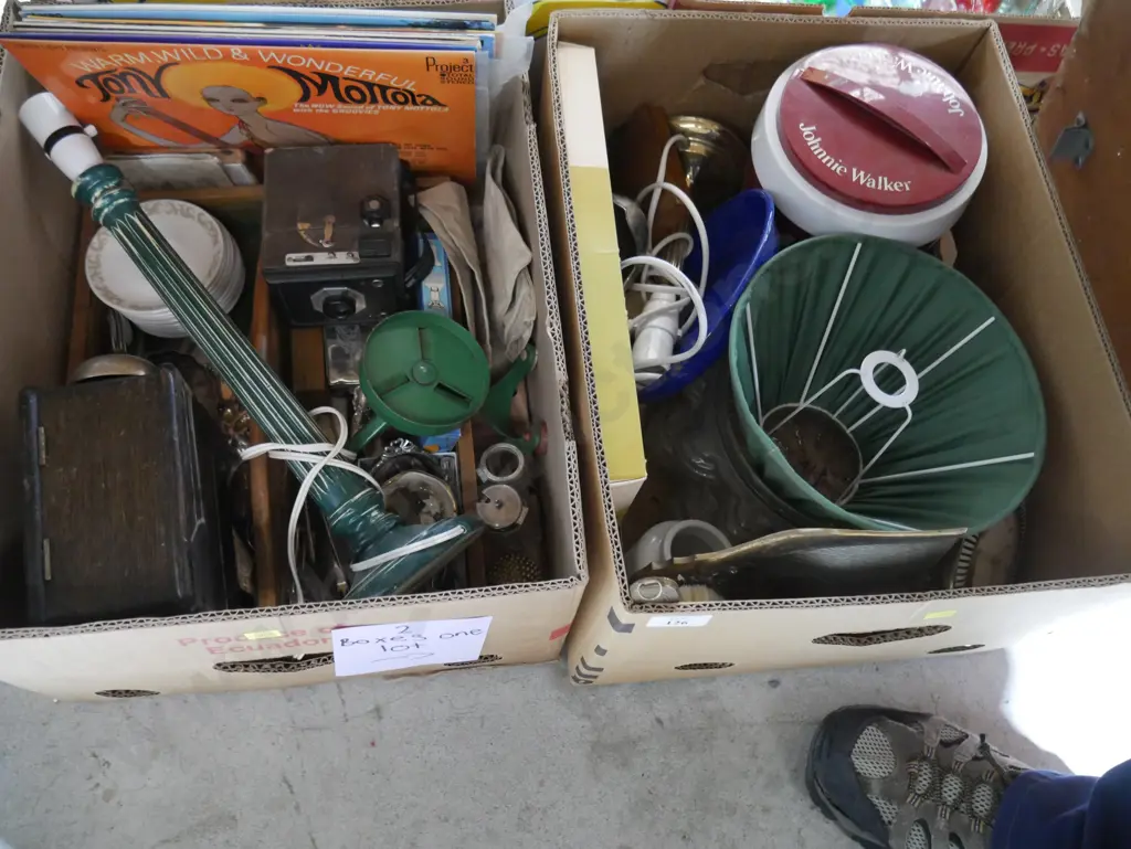 Two boxes of glassware, lamp etc Image 1++