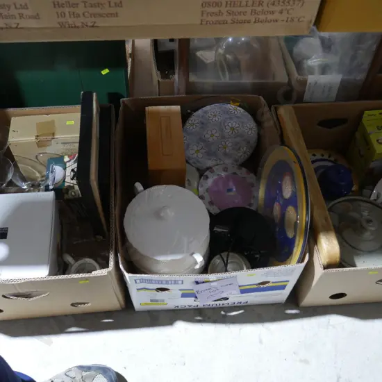 Three boxes of kitchenware