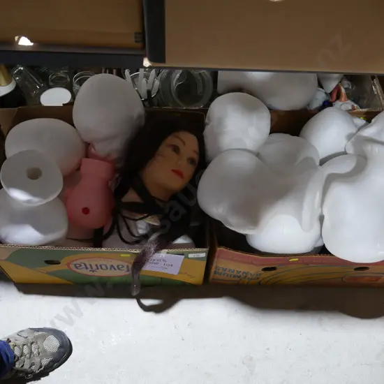 Two boxes of polystyrene heads etc