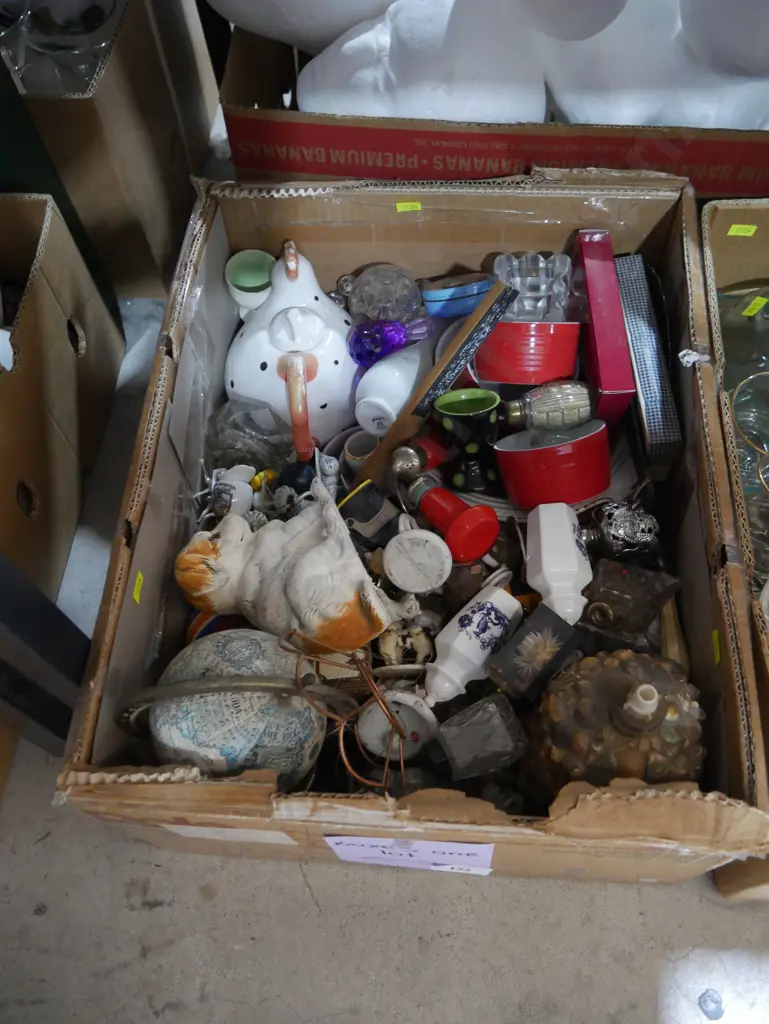 Three boxes of glassware, ornaments, plates etc Image 1++