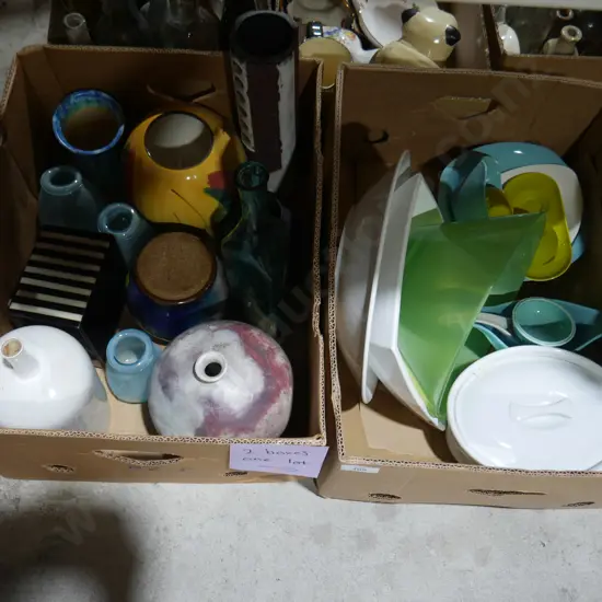 Two boxes of vases etc