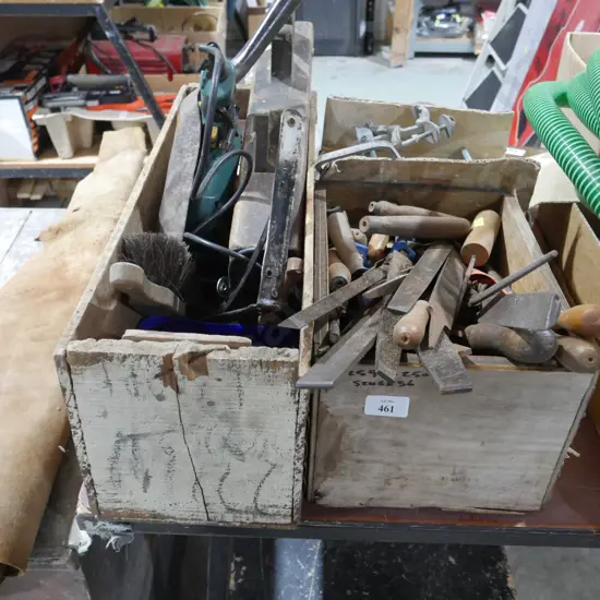 Three boxes of assorted files, tools etc