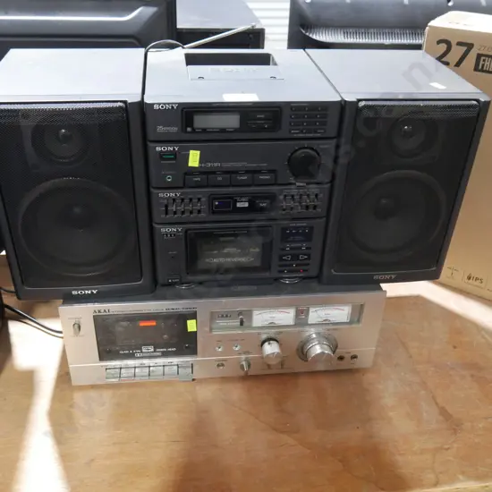 Sony stereo and Akai stereo cassette deck