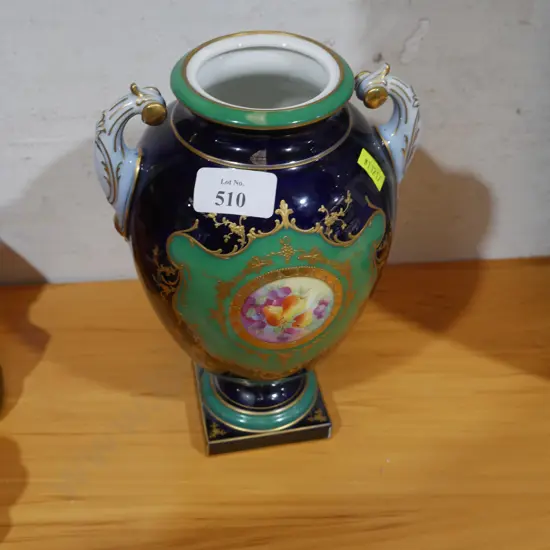 2 handled blue and green vase