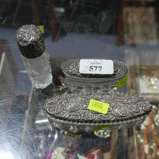 3 sterling silver topped containers