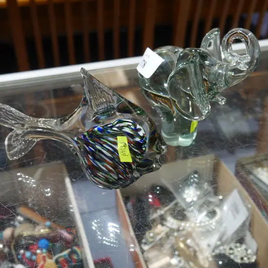 Glass elephant and fish