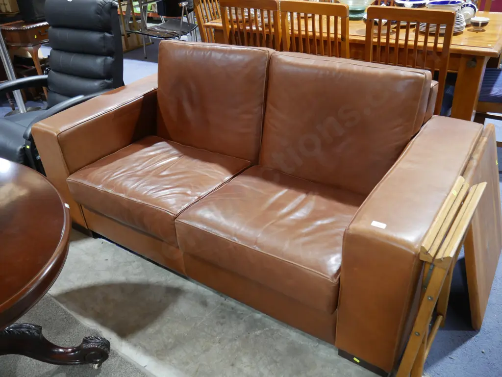 Brown leather 2 seater settee Image 1++