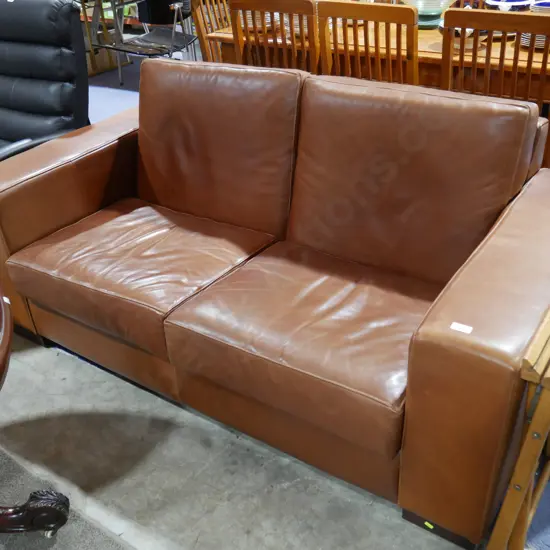 Brown leather 2 seater settee
