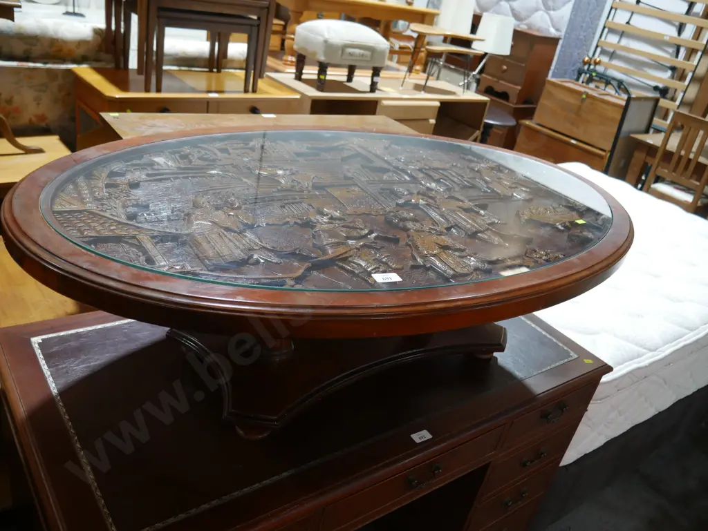 Glass top carved oriental table Image 1++