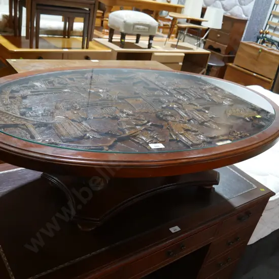 Glass top carved oriental table